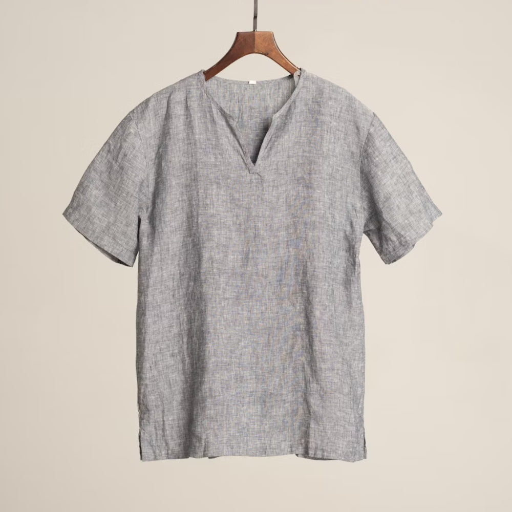 Men’s Casual Linen Short Sleeve Shirt – Light Grey